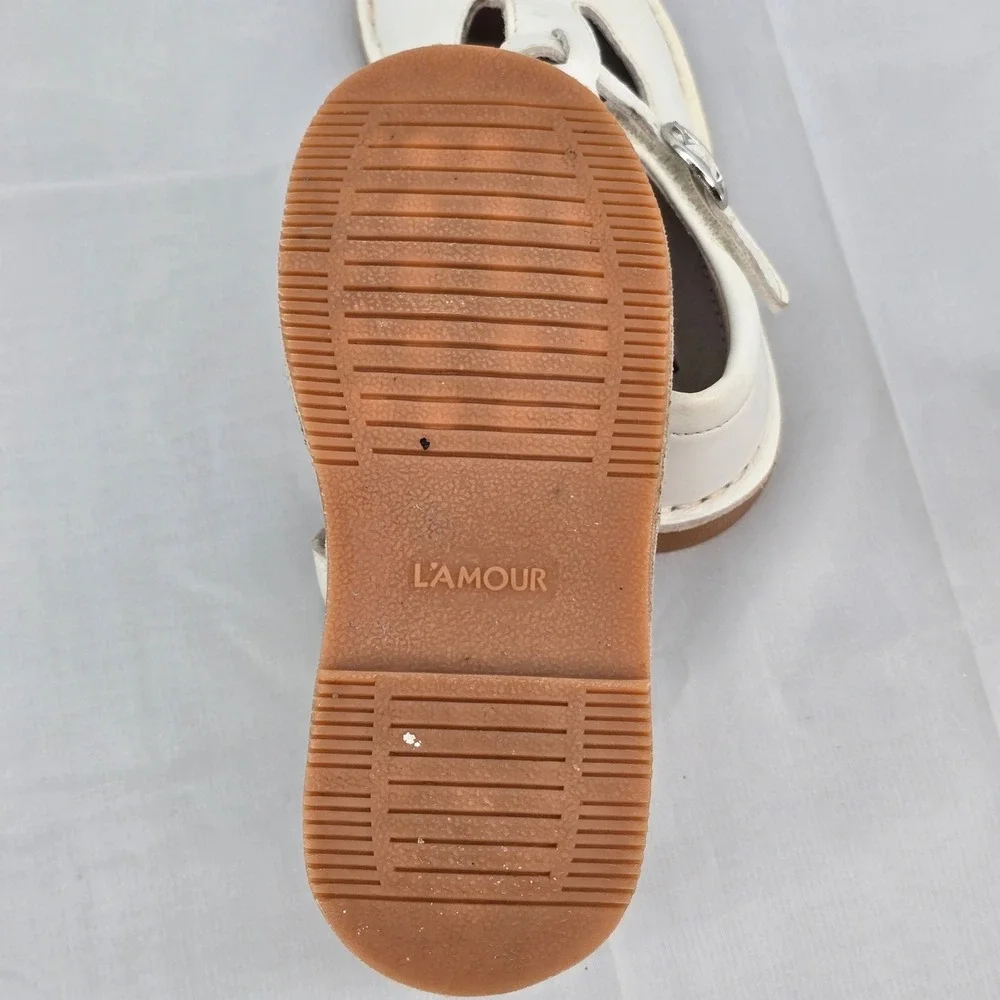 L'Amour Girls White Leather T-Strap Mary Jane Shoes Size 10 Style 751